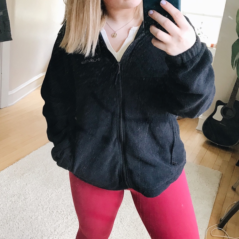 black fuzzy columbia zip up